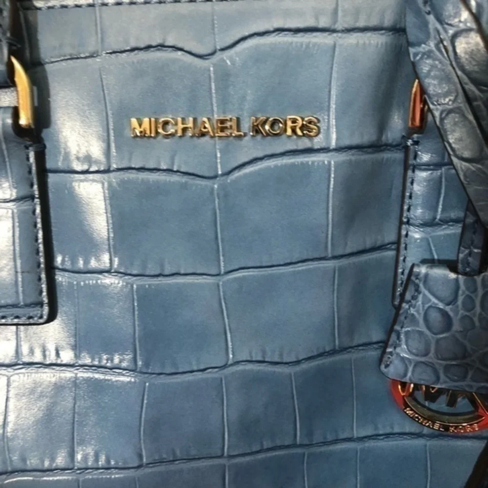 Michael Kors blue embossed leather dillion bag